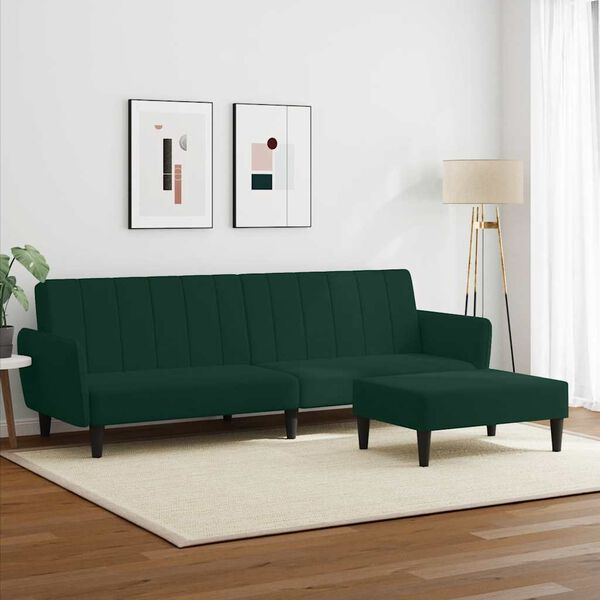 vidaXL 2-Seater Sofa Bed with Footstool Dark Green Velvet