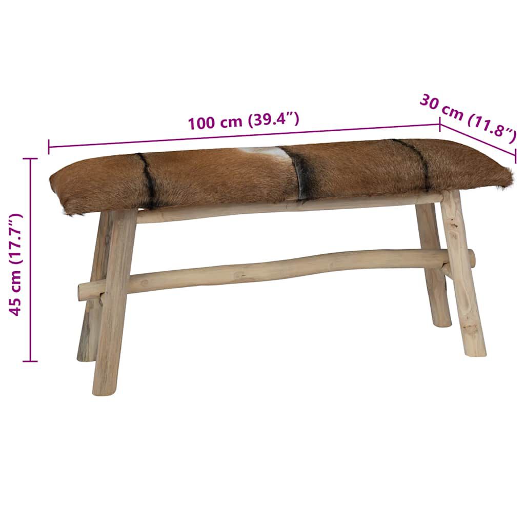 vidaXL Bench Real Leather Teak