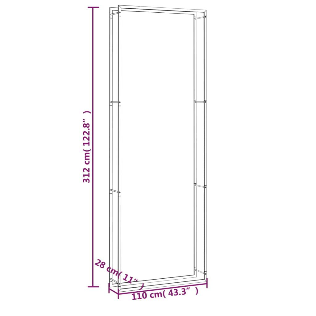 vidaXL Firewood Rack Matt Black 110x28x312 cm Steel