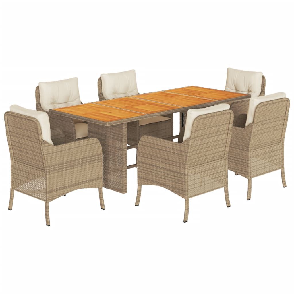 vidaXL 7 Piece Garden Dining Set with Cushions Beige Poly Rattan