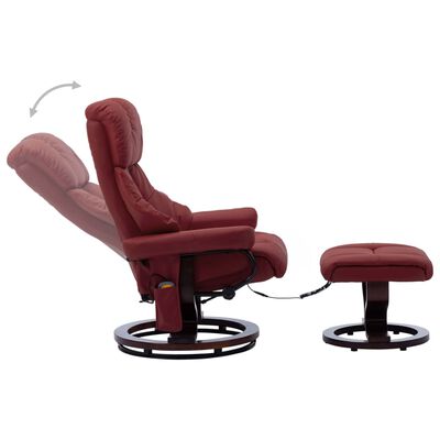 vidaXL Massage Reclining Chair Wine Red Faux Leather and Bentwood