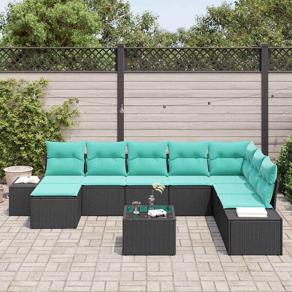 vidaXL Garden Sofa Set 8 pcs Black and Turquoise Poly Rattan