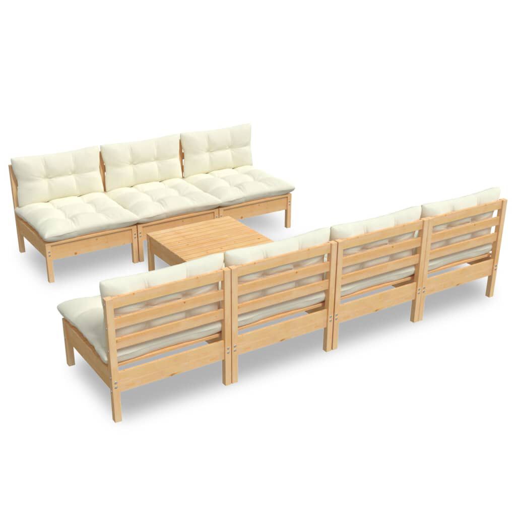 vidaXL 8 Piece Garden Lounge Set with Cream Cushions Pinewood