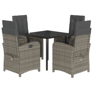 vidaXL 5 Piece Garden Dining Set with Cushions Grey Poly Rattan