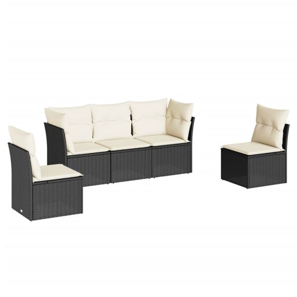vidaXL 5 Piece Garden Sofa Set with Cushions Black Poly Rattan