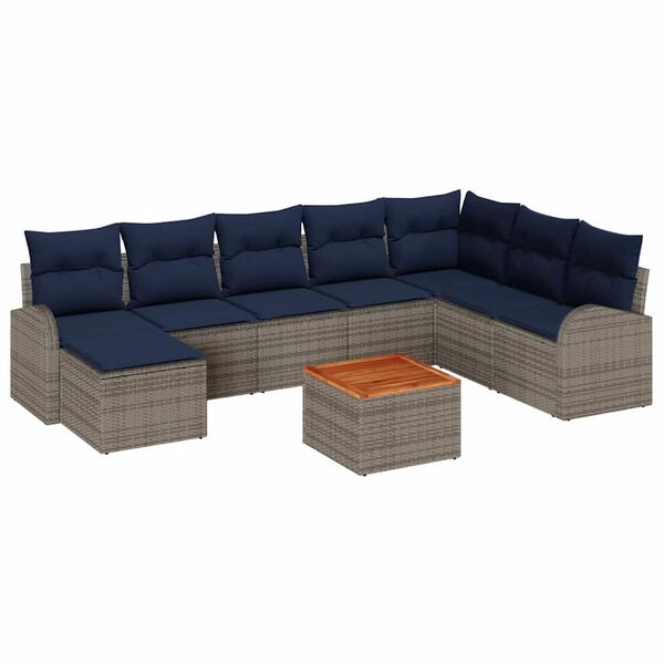 vidaXL Garden Sofa Set with Cushion 9 pcs Grey Poly rattan