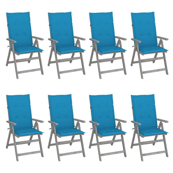 vidaXL Garden Reclining Chairs with Cushions 8 pcs Grey Wood Acacia