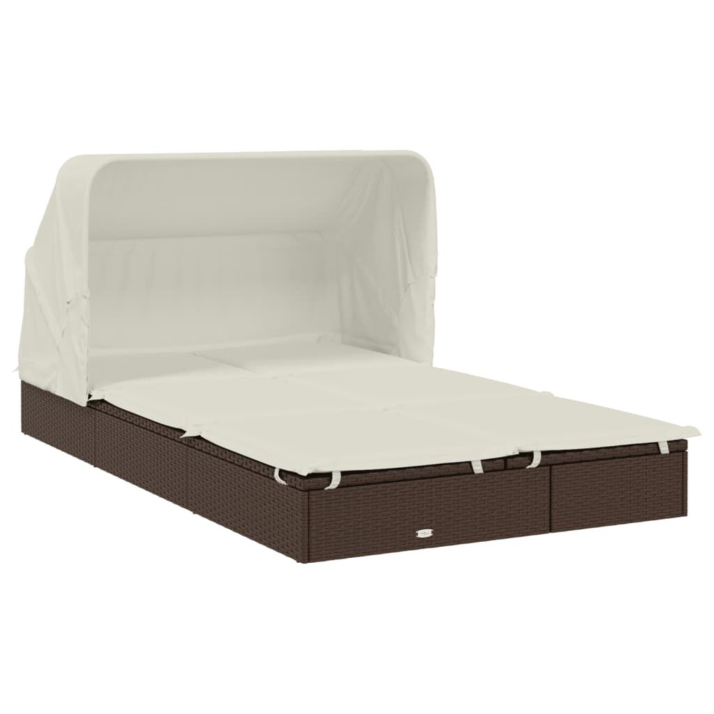 vidaXL 2-Person Sunbed with Foldable Roof Brown 213x118x97cm Poly Rattan