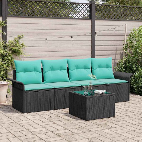 vidaXL Garden Sofa Set 5 pcs Black Poly rattan