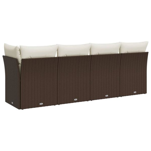 vidaXL Garden Sofa with Cushions 4-Seater Brown Poly Rattan