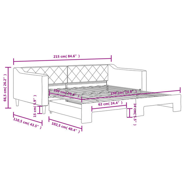 vidaXL Daybed with Trundle without Mattress Light Grey 100x190 cm