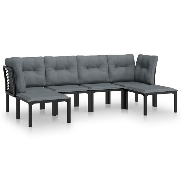 vidaXL 6 Piece Garden Lounge Set Black and Grey Poly Rattan