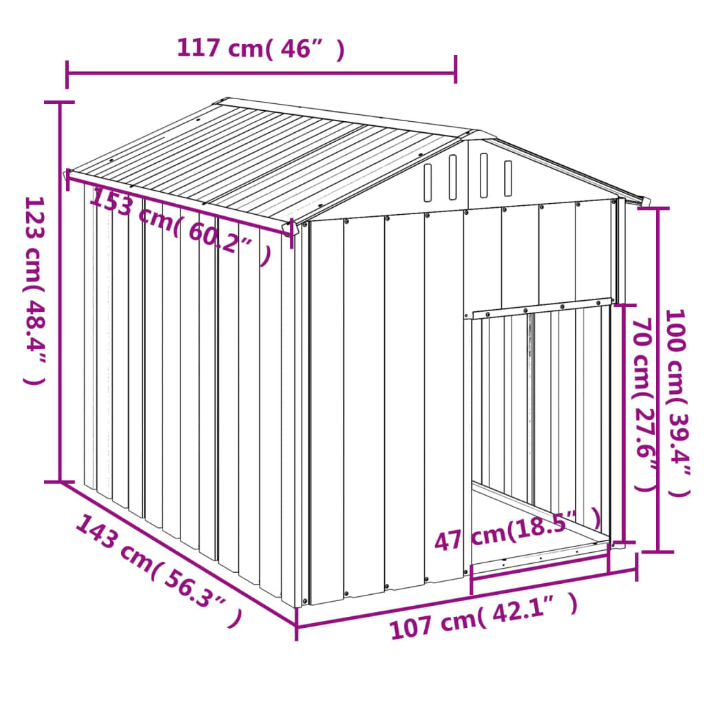 vidaXL Dog House with Roof Anthracite 117x153x123 cm Galvanised Steel