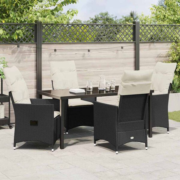 vidaXL Garden Dining Set with Cushion 5 pcs Black Poly Rattan
