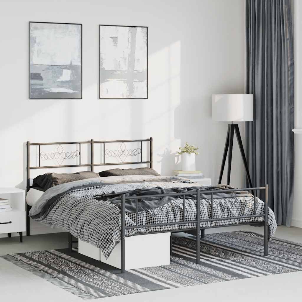 vidaXL Metal Bed Frame without Mattress with Footboard Black 135x190cm