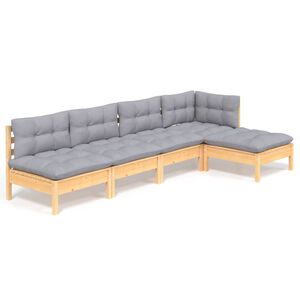 vidaXL 5 Piece Garden Lounge Set with Grey Cushions Pinewood