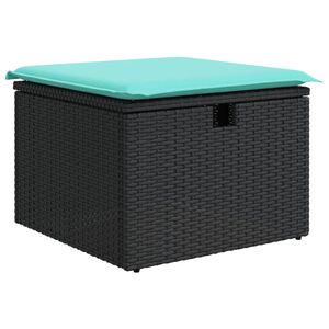 vidaXL Garden Stool with Cushion Black 55x55x37 cm Poly Rattan