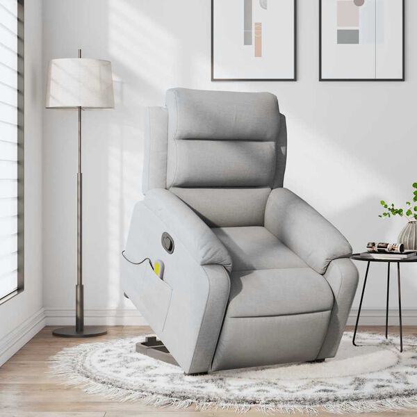 vidaXL Stand up Massage Recliner Chair Light Grey Fabric