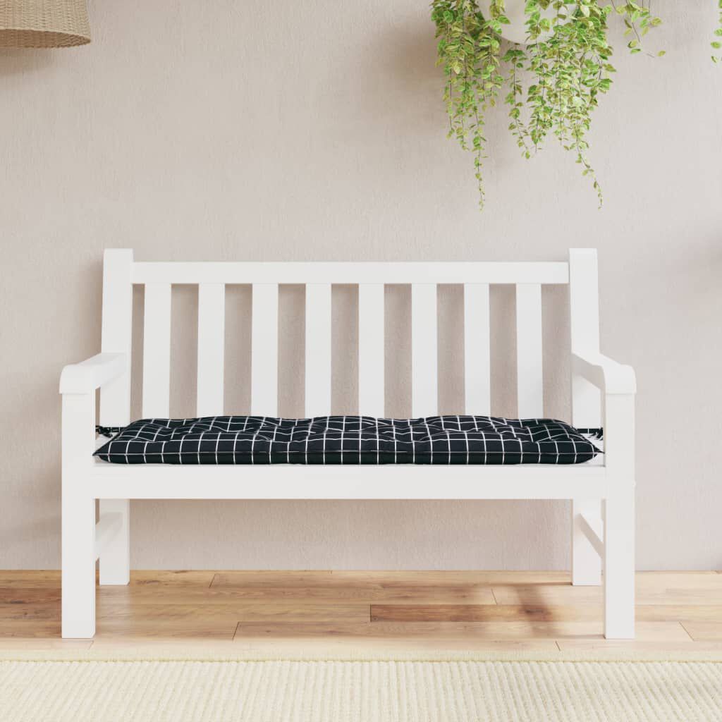 vidaXL Garden Bench Cushion Black Check Pattern 120x50x7 cm Fabric