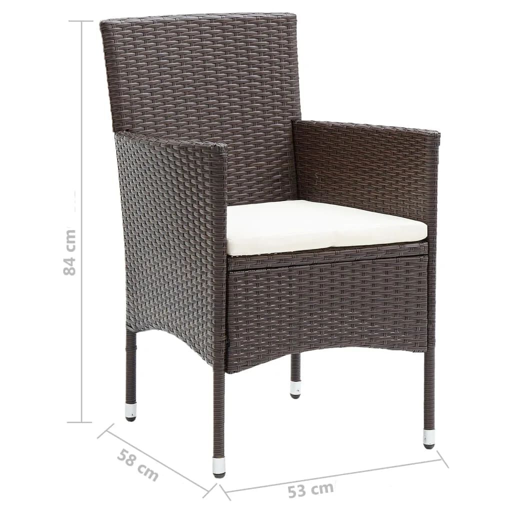 vidaXL 3 Piece Garden Dining Set with Cushions Poly Rattan Brown