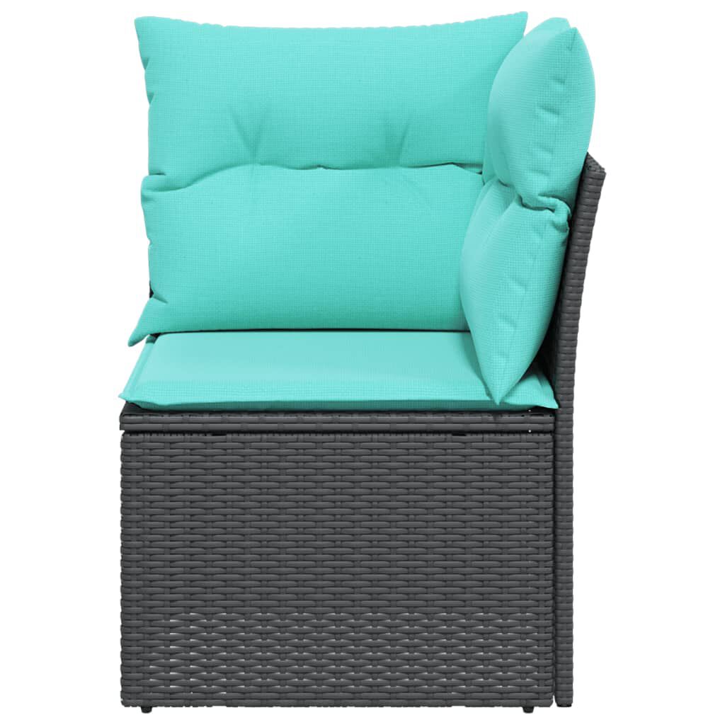 vidaXL Garden Sofa Corner with Cushions Black Poly Rattan