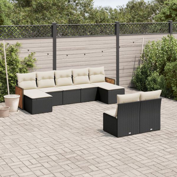 vidaXL 9 Piece Garden Sofa Set with Cushions Black Poly Rattan