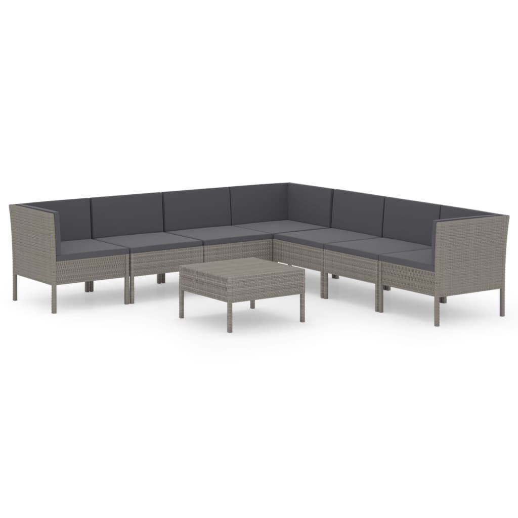 vidaXL 8 Piece Garden Lounge Set with Cushions Poly Rattan Grey