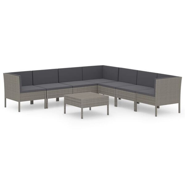 vidaXL 8 Piece Garden Lounge Set with Cushions Poly Rattan Grey