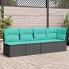 vidaXL Garden Sofa with Cushions 4-Seater Black Poly Rattan