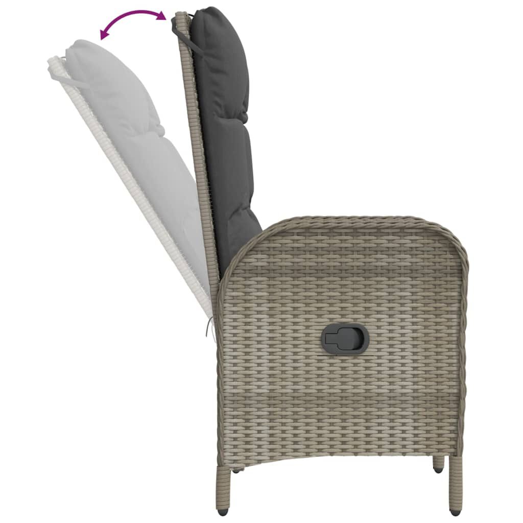 vidaXL 3 Piece Garden Dining Set with Cushions Black and Grey Poly Rattan