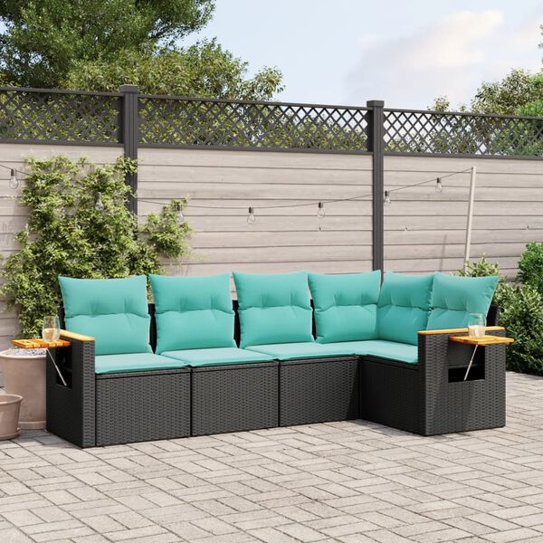 vidaXL 5 Piece Garden Sofa Set with Cushions Black Poly Rattan
