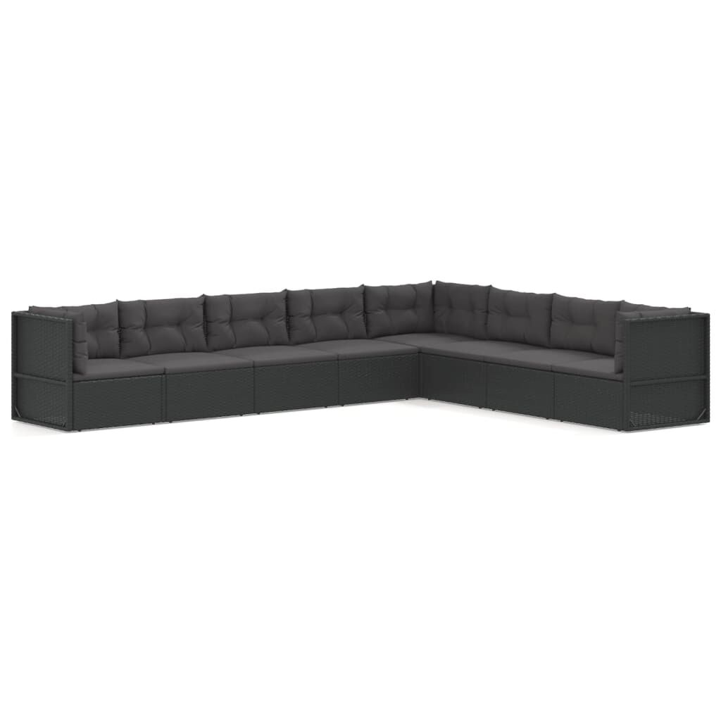 vidaXL 8 Piece Garden Lounge Set with Cushions Black Poly Rattan