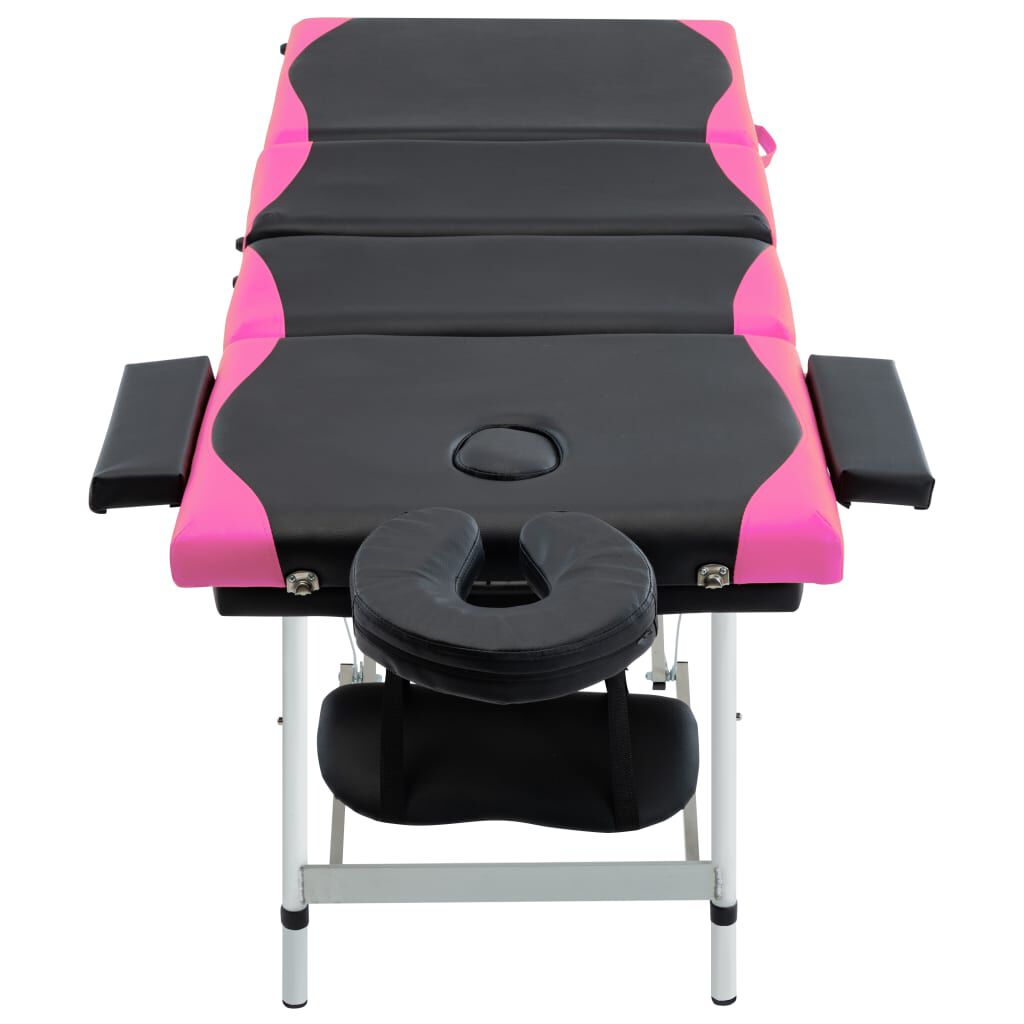 vidaXL 4-Zone Foldable Massage Table Aluminium Black and Pink