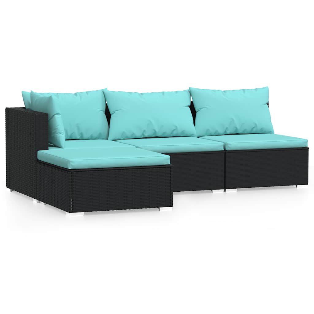 vidaXL 4 Piece Garden Lounge Set with Cushions Black Poly Rattan