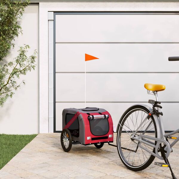vidaXL Pet Bike Trailer Red and Grey Oxford Fabric and Iron