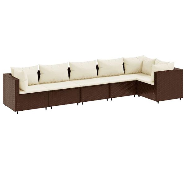 vidaXL 6 Piece Garden Lounge Set with Cushions Brown Poly Rattan