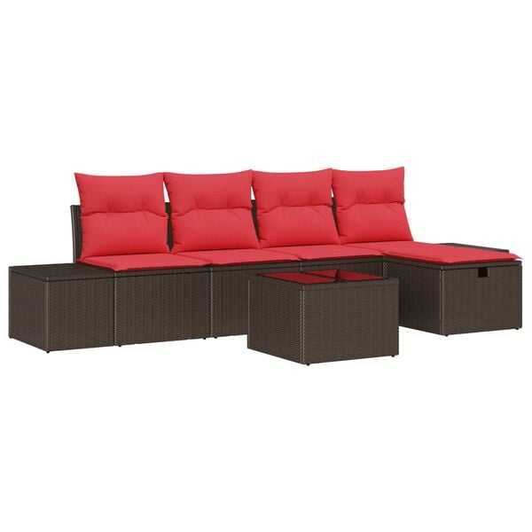 vidaXL 6 Piece Garden Sofa Set with Cushions Brown Poly Rattan
