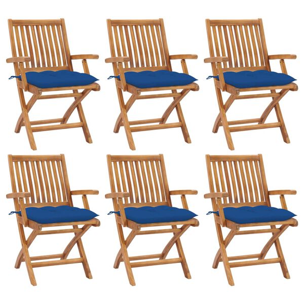 vidaXL Folding Garden Chairs with Cushions 6 pcs Solid Teak Wood