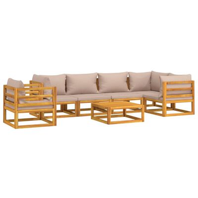 vidaXL 7 Piece Garden Lounge Set with Taupe Cushions Solid Wood