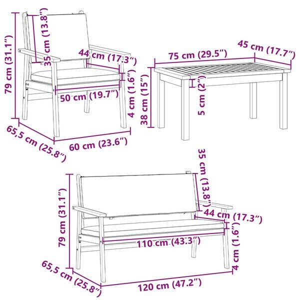 vidaXL 5 Piece Garden Sofa Set with Cushions Solid Wood Acacia
