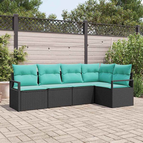 vidaXL Garden Sofa Set 5 pcs Black and Turquoise Poly Rattan