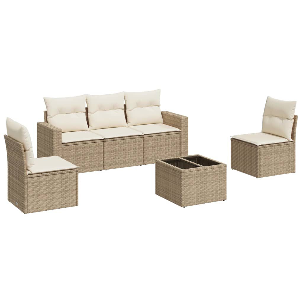 vidaXL 6 Piece Garden Sofa Set with Cushions Beige Poly Rattan