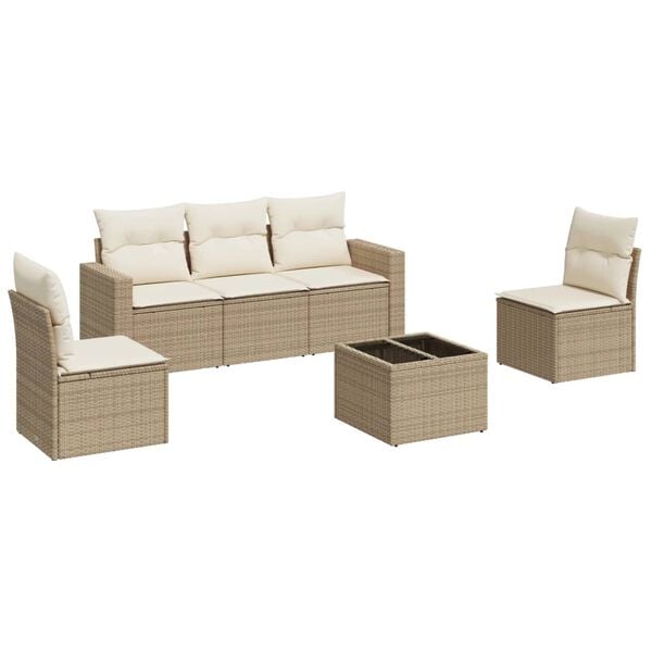 vidaXL 6 Piece Garden Sofa Set with Cushions Beige Poly Rattan