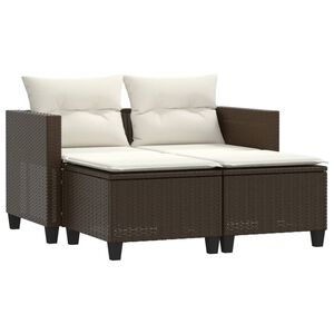 vidaXL Garden Sofa 2-Seater with Stools Brown Poly Rattan