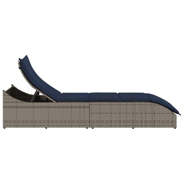 vidaXL Folding Sun Lounger with Cushion and Storage Grey Poly Rattan