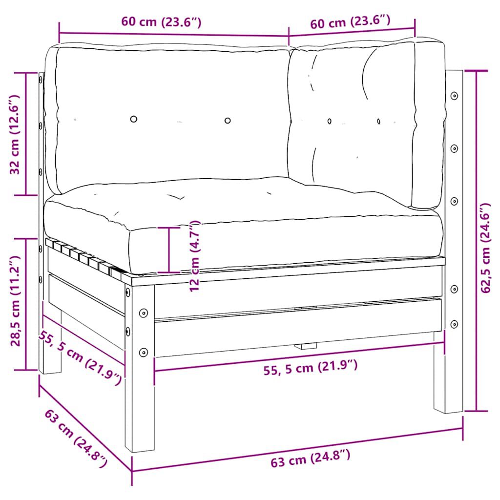 vidaXL 3 Piece Garden Lounge Set with Cream Cushions Solid Pinewood
