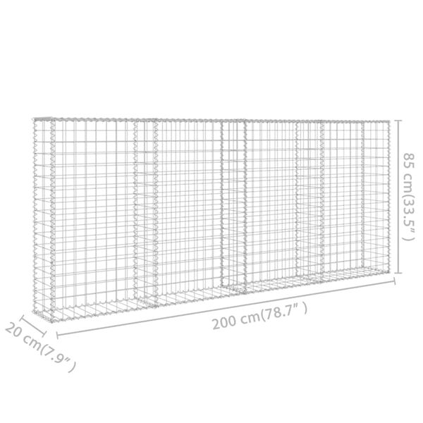 vidaXL Gabion Wall with Covers Galvanised Steel 200x20x85 cm