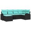 vidaXL Sofa Set with Cushion 6 pcs Black and Turquoise Poly Rattan