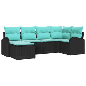 vidaXL Sofa Set with Cushion 6 pcs Black and Turquoise Poly Rattan