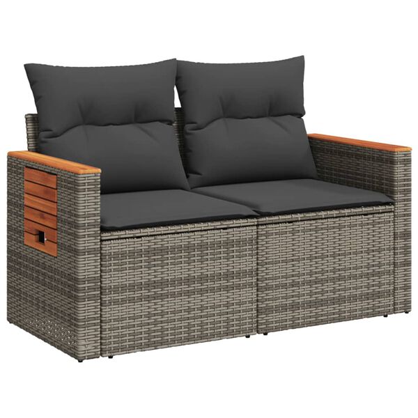vidaXL Garden Sofa with Cushions 2-Seater Grey Poly Rattan